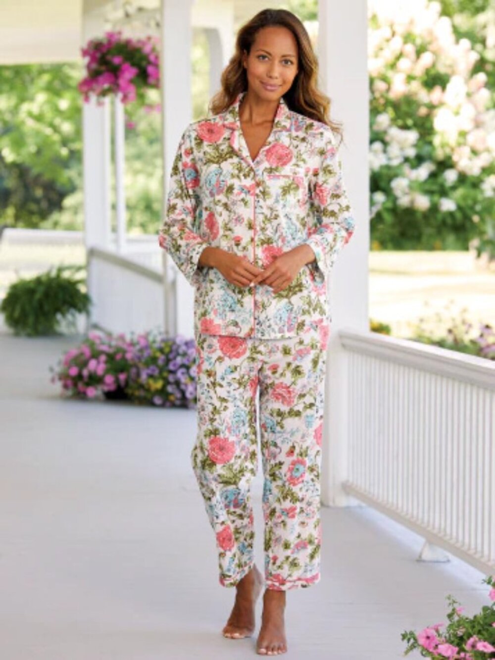 Ella Simone 100% Cotton Floral Pajama Set XL Cottagecore Lounge Sleepwear
